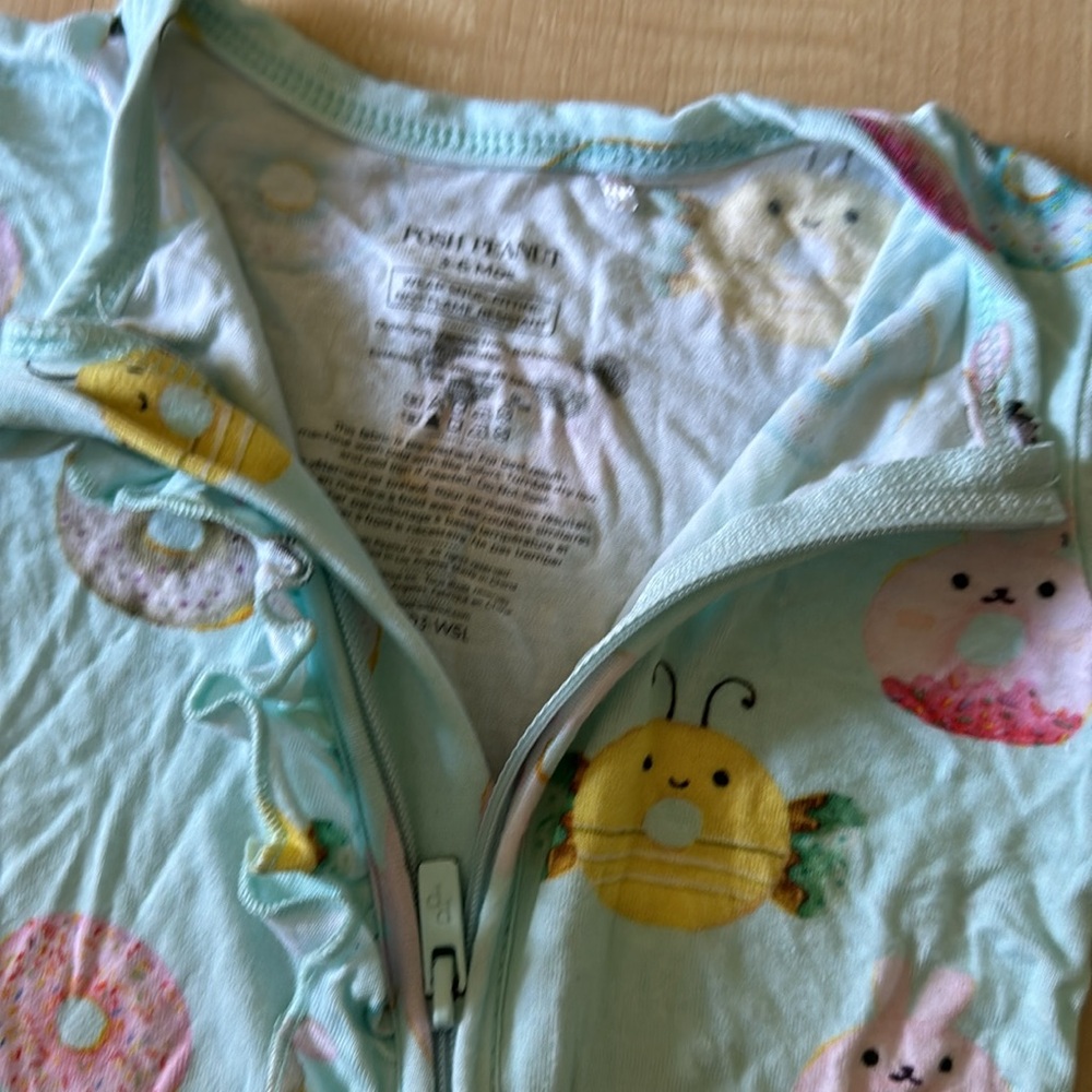 Posh Peanut 3-6 bamboo onesie baby animal donuts ruffle butt footed - Picture 3 of 11